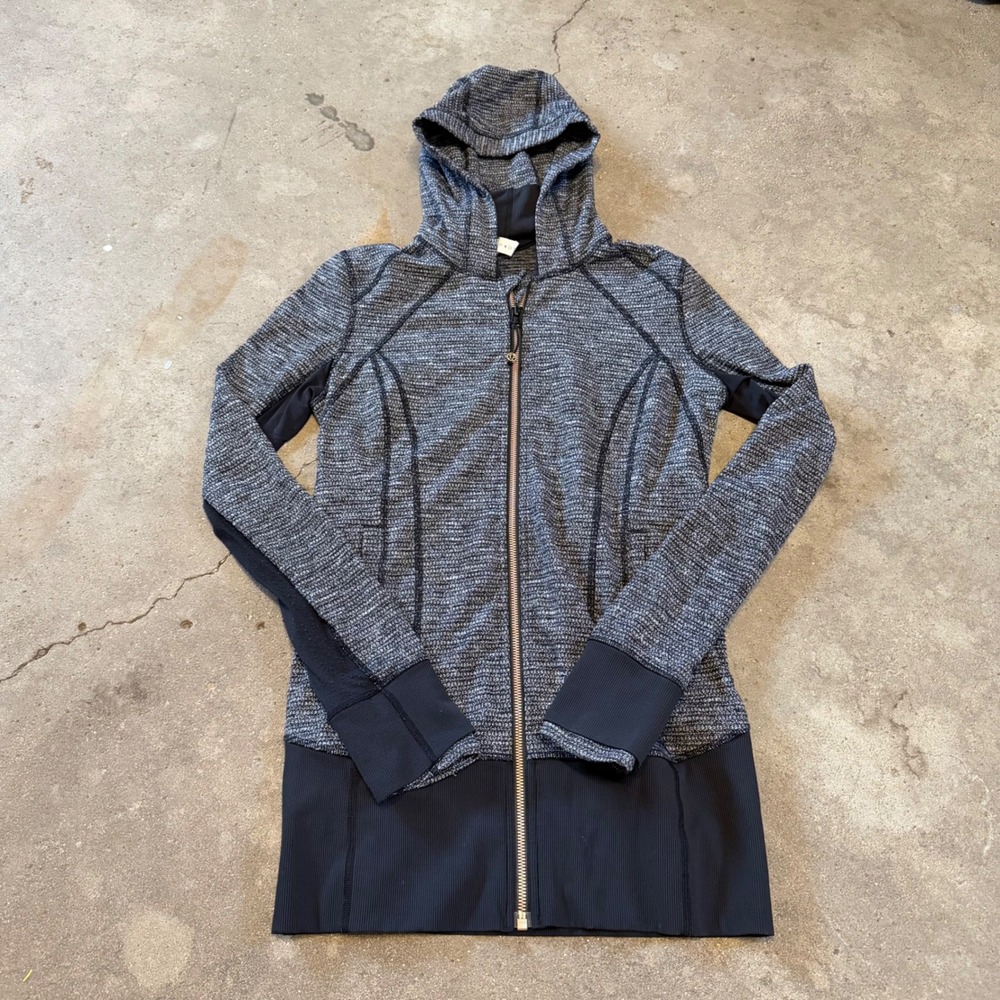 Lululemon Stride Jacket Men 6 Black White Space Dye Full Zip Hooded Sweatshirt